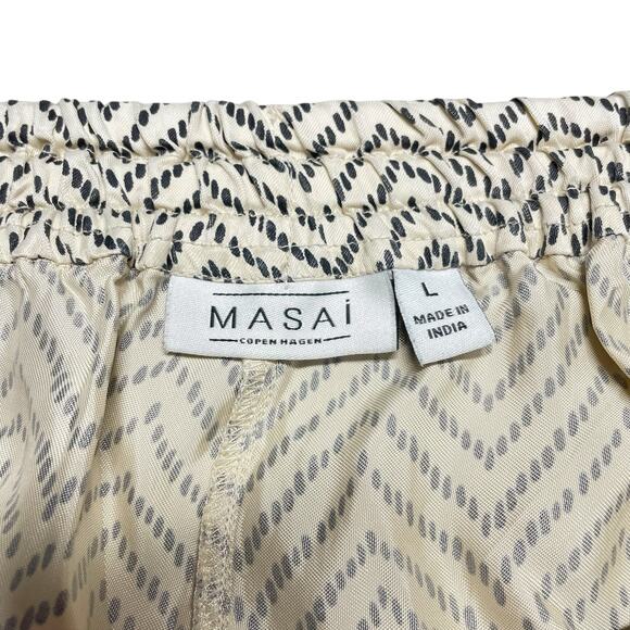 MASAI COPENHAGEN Perdita Trousers Cream w/ Black Chevron Dot Wide-Leg Pants Sz L - Picture 7 of 8
